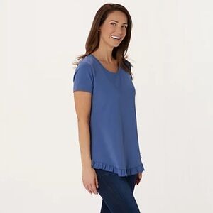 NWOT Isaac Mizrahi Live! Scoop Neck Curved Ruffle Hem Knit Top M Medium Blue